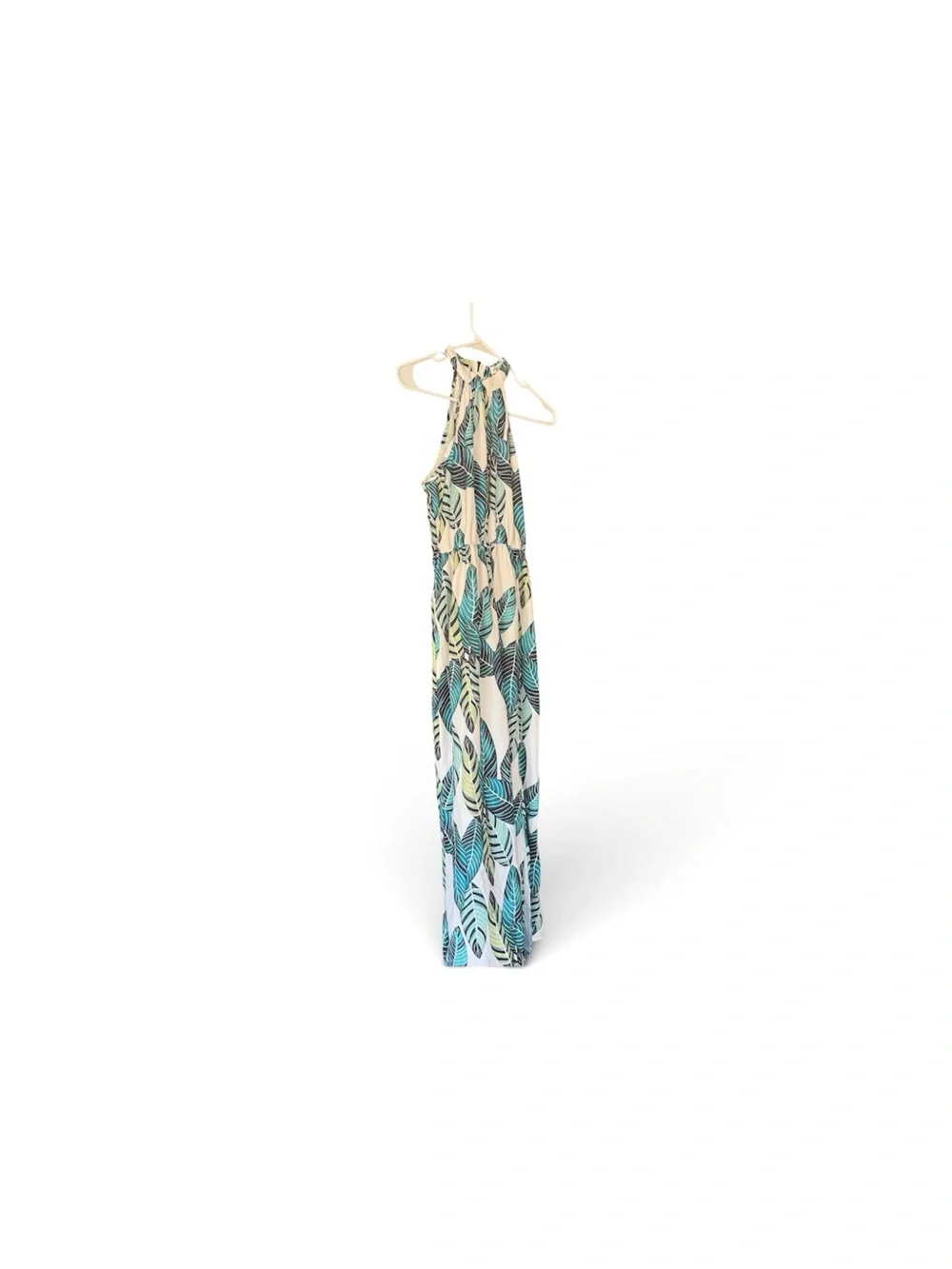 SHEIN Teal Blue Green Leaf Print Maxi Dress